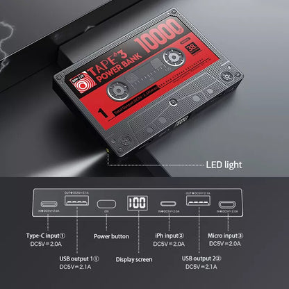 Retro Cassette Tape Power Bank - Power Up with Nostalgic Style